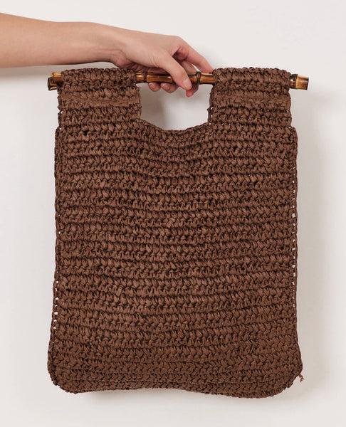 Lily Paper Weave With Bamboo Handle Tote Chocolate