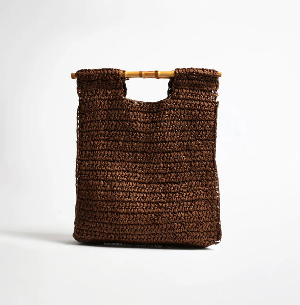 Lily Paper Weave With Bamboo Handle Tote Chocolate