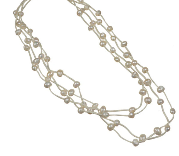 Faith long leather and pearl necklace