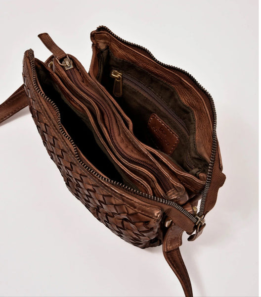 Nerang leather plaited crossbody bag - Cognac