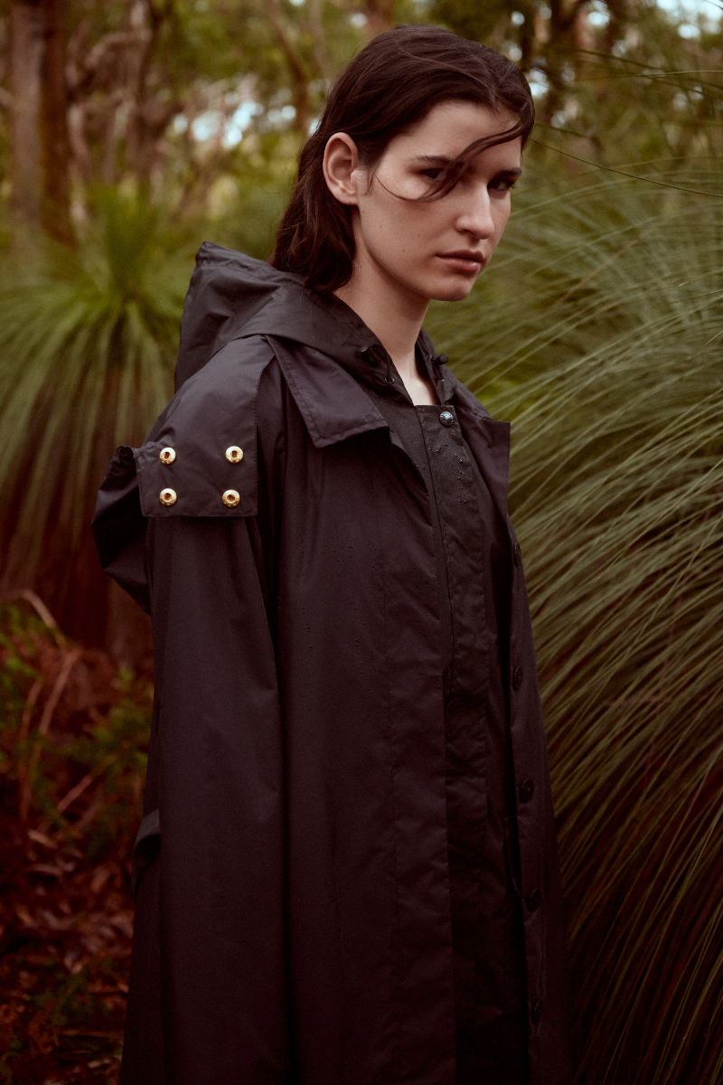 Womens Trench Recycled Raincoat - Black