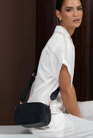 Percy Weave Cross Body Bag- Black