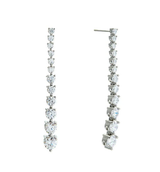 Suzette Rhodium CZ Drop Earrings