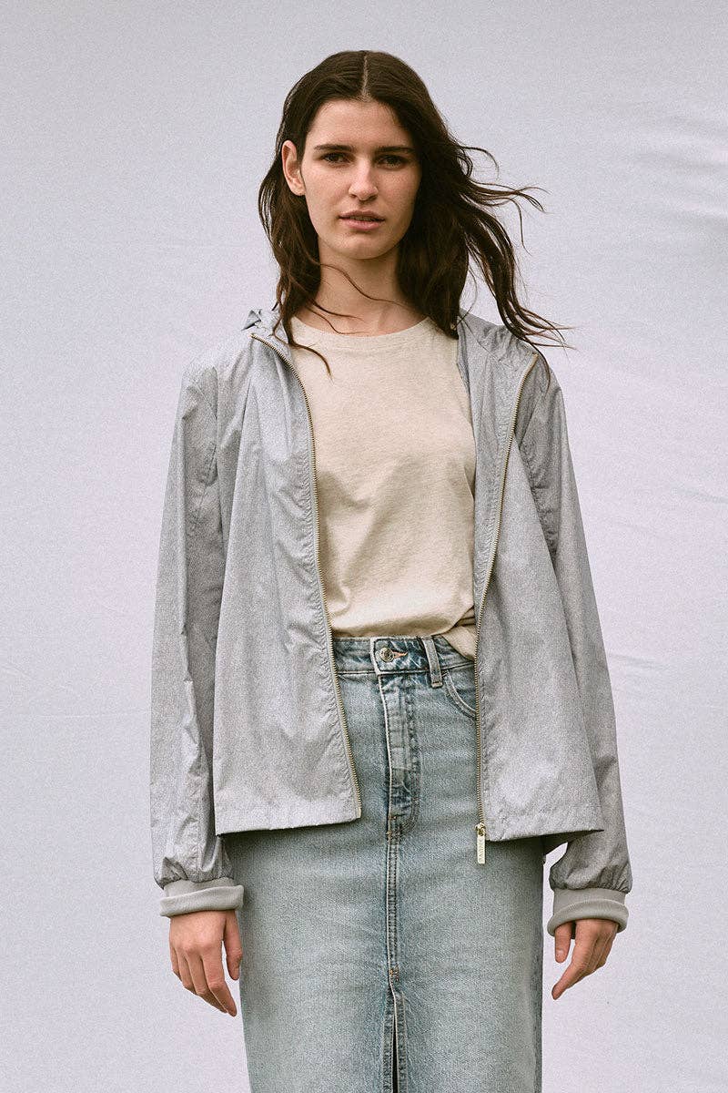 Womens Crop Recycled Raincoat- Denim