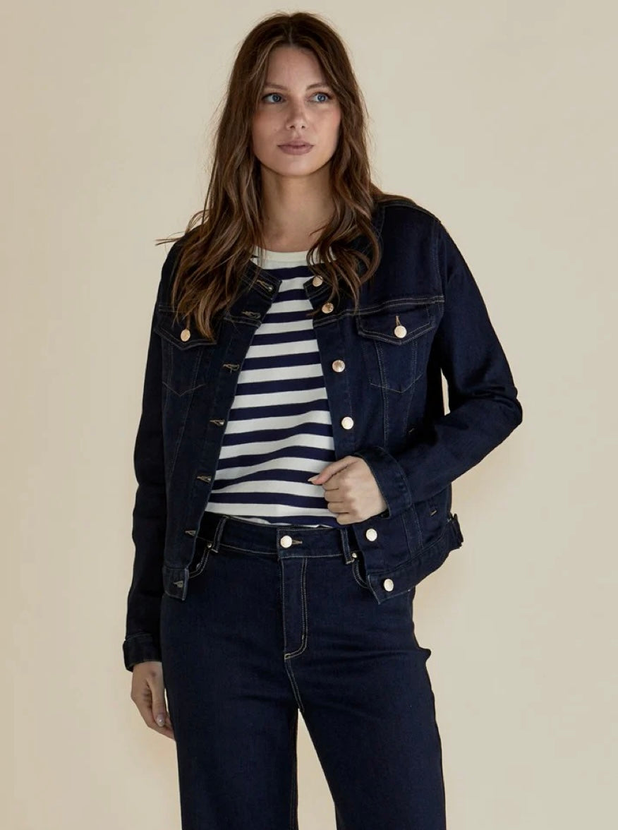 Cindy Collarless Denim Jacket - Ink