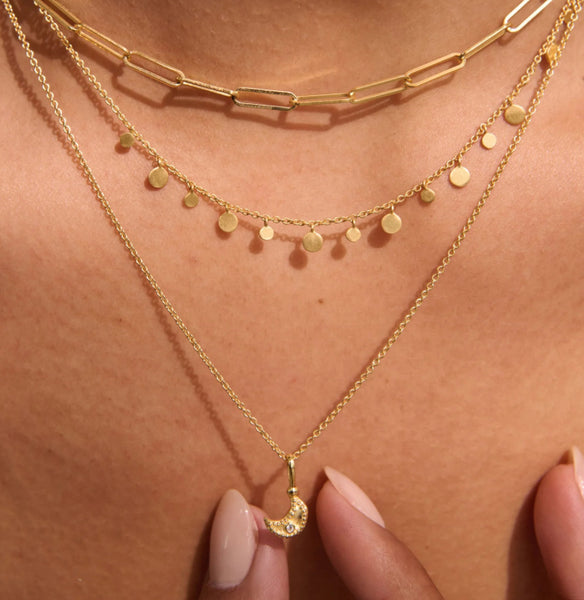 Night Sky Moon Charm Necklace- Gold