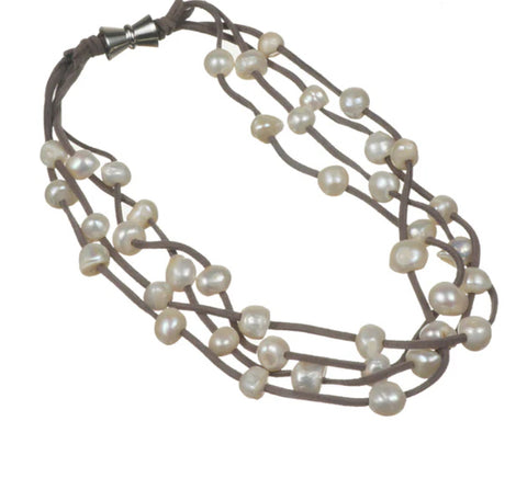 Faith Short- Grey leather, white pearls