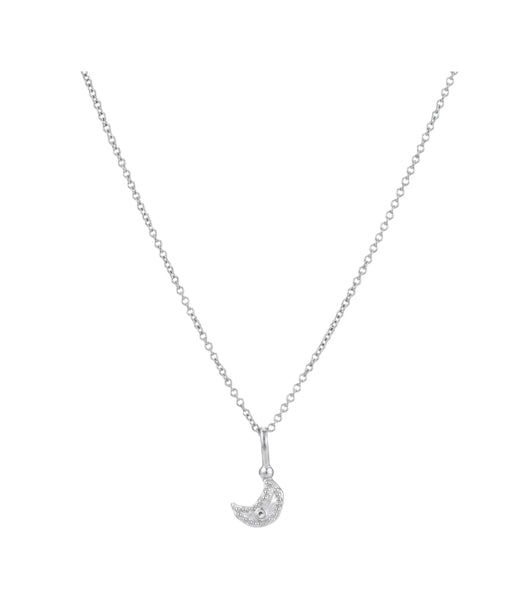 Night Sky Moon Charm Necklace- Silver