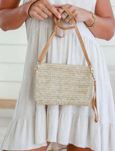 Woven Pouch Bag with Long Adjustable Strap & Wristlet