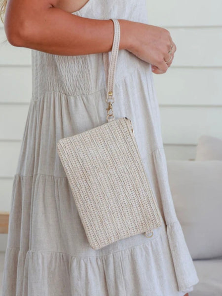 Woven Pouch Bag with Long Adjustable Strap & Wristlet