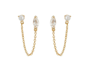 White Topaz Marquise Stone with Pearl & Chain