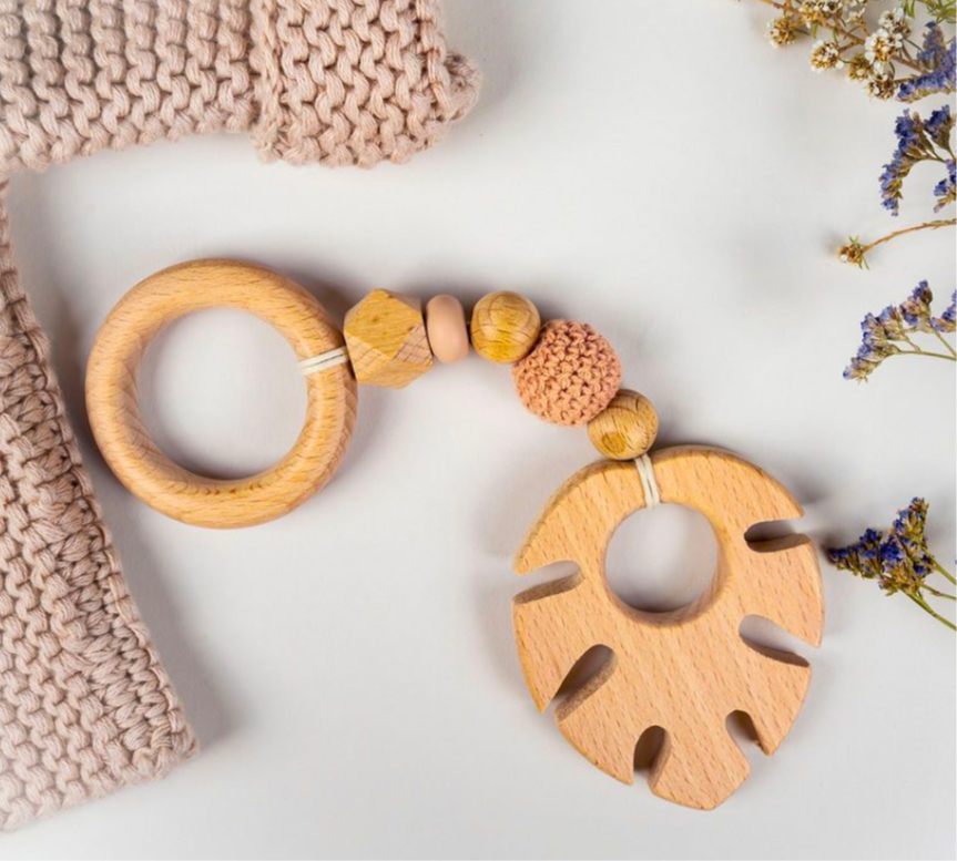 Tropical Wooden Teether - Monstera Leaf Design Teether