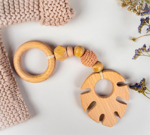 Tropical Wooden Teether - Monstera Leaf Design Teether