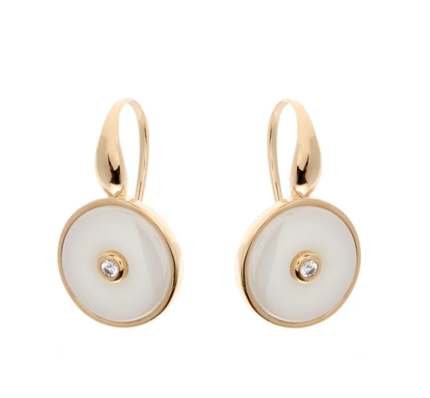 White gold round earring on hook