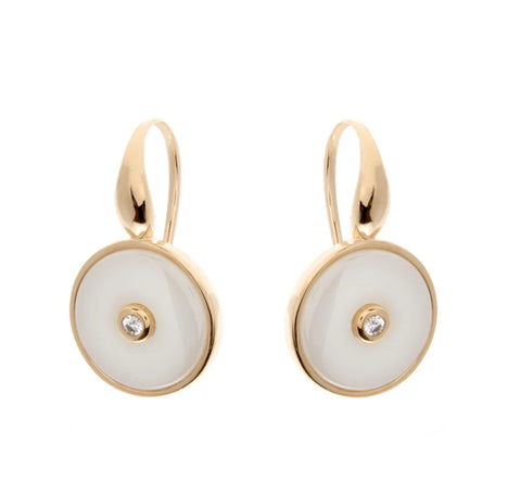 White gold round earring on hook