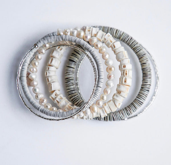 Chic Pearl & Grey Shell Bracelet