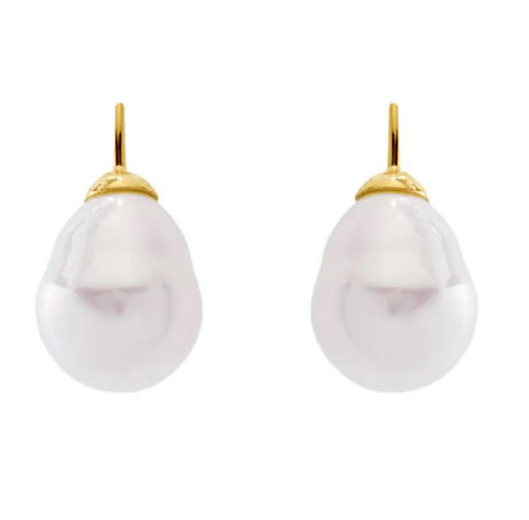 Large Baroque pearl earrings on gold hook