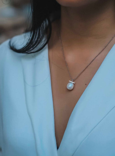 Silver Pearl Bar Necklace