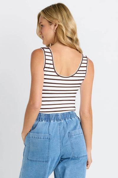 Emma Scoop Tank-White Chocolate Stripe