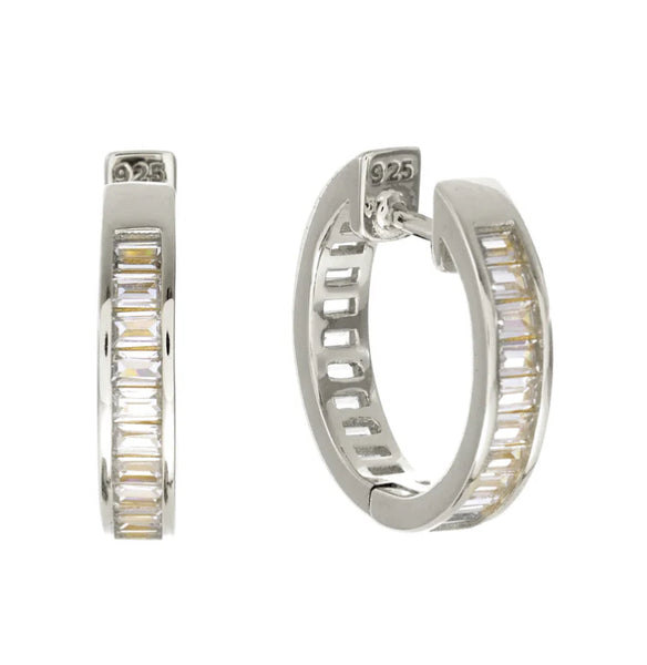 Lumi Rhodium Baguette CZ Hoop Earring