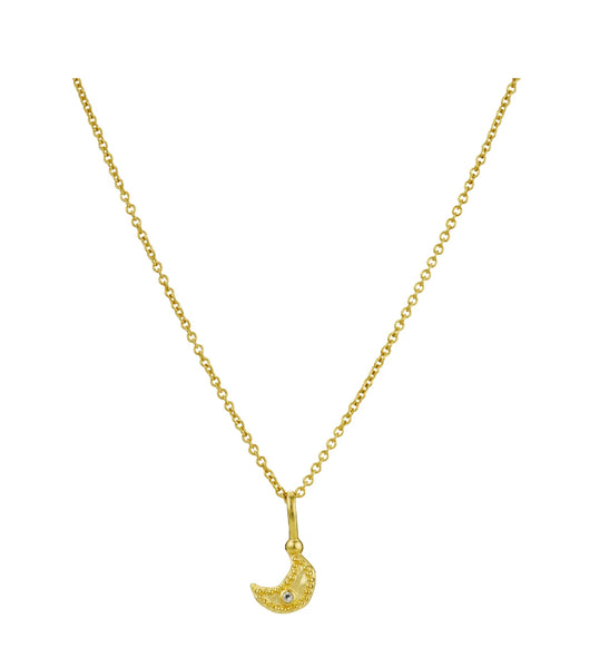 Night Sky Moon Charm Necklace- Gold