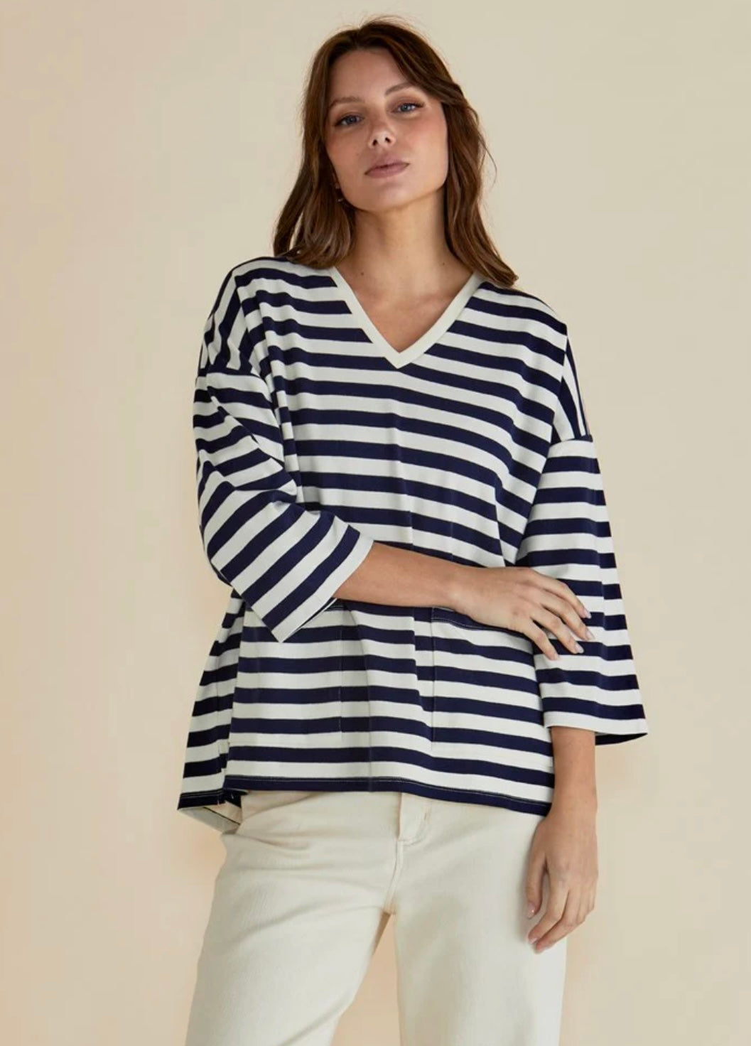 Raven Top - Navy Cream Stripe
