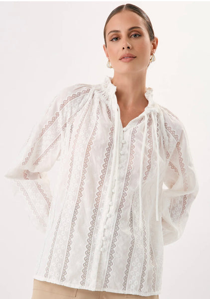 Opal Cotton Lace Shirt-White