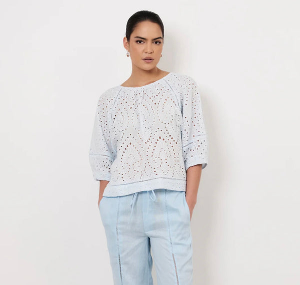 Pascoe Broderie Anglaise Top-Light Blue