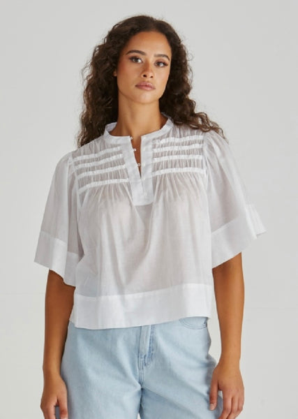 Pammi Ruffle Yoke Blouse - White