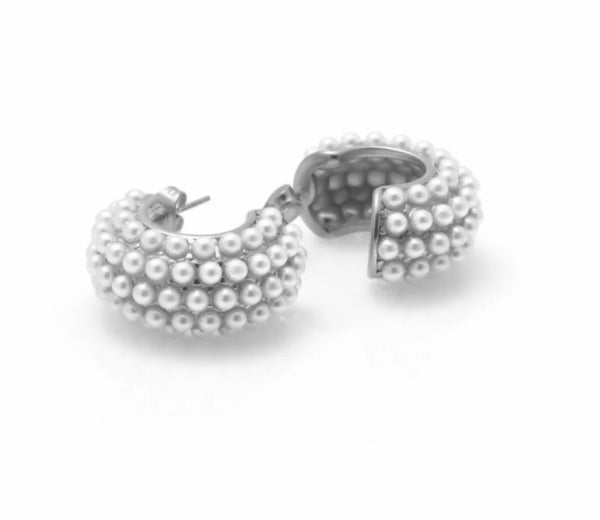 Hera Hoop Earrings Pearl and Silver