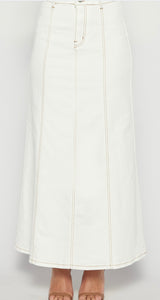 Maxi Denim Skirt with Panel Details-White