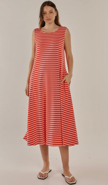 Sabrina Maxi Dress - Pink/Red Stripe