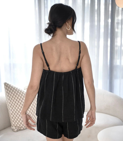 Carter Fundamental Linen Cami - Black w' White Fine Stripe