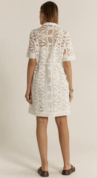Elara Broderie Shirt Dress - Ivory