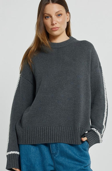 Contrast Stitch Sweater - Charcoal