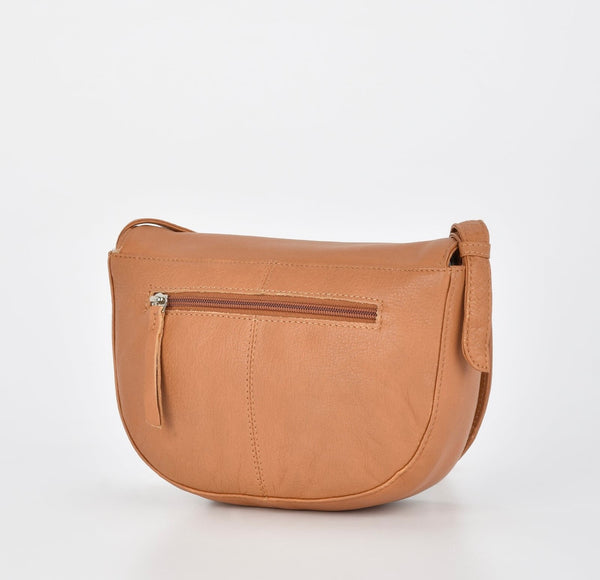 Louise Leather Flap over Crossbody Bag-Tan