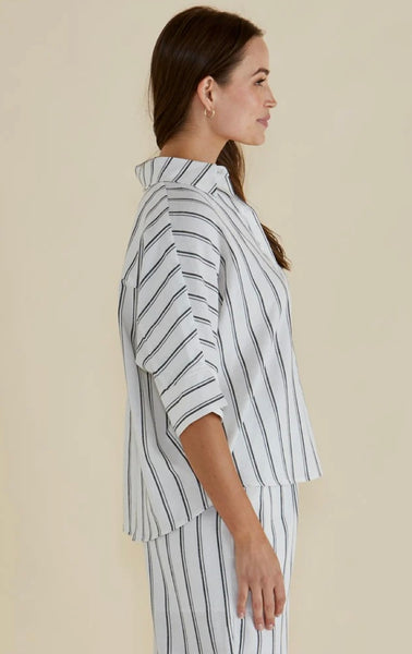 Lynwood Linen Shirt - Black White Stripe