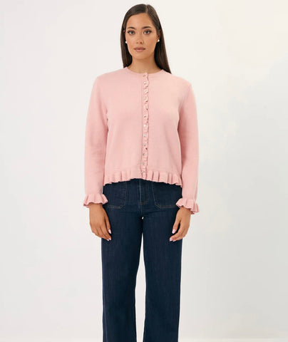Polly Frill Neck Cardigan-Blue