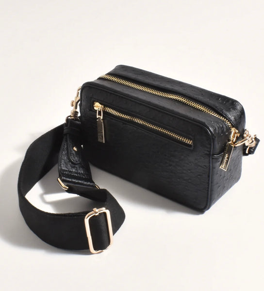 Ivy Pebble Webbing Strap Cross Body Bag-Black