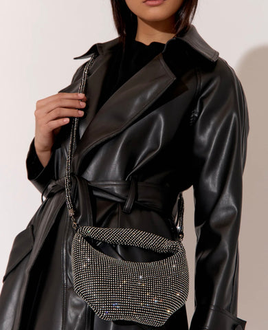 Paris Rhinestone Mini Saddle Bag Black Crystal