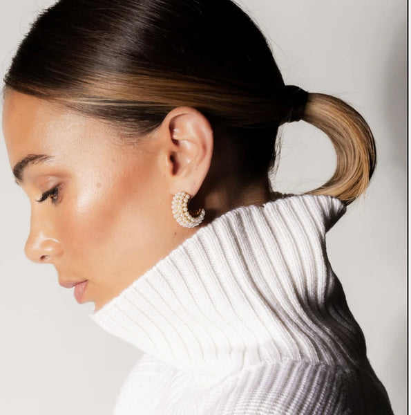 Hera Hoop Earrings Pearl and Silver