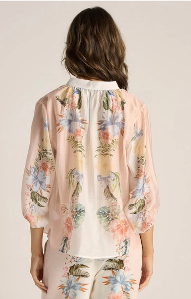 Solara Split Neck Blouse - Pink Print