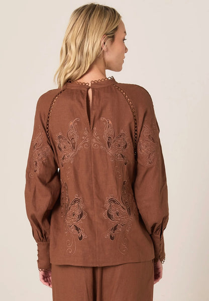 Aven Embroidered Blouse -Cinnamon