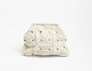 Ellie Crochet Clip Tote Clutch Cream