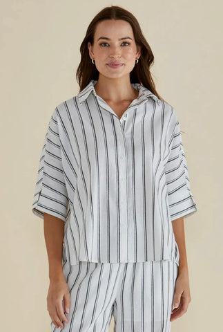 Lynwood Linen Shirt - Black White Stripe
