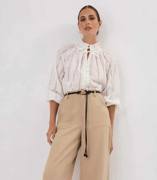 Opal Cotton Lace Shirt-White