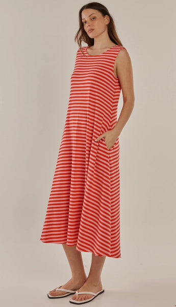 Sabrina Maxi Dress - Pink/Red Stripe