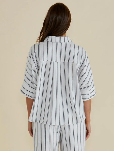 Lynwood Linen Shirt - Black White Stripe