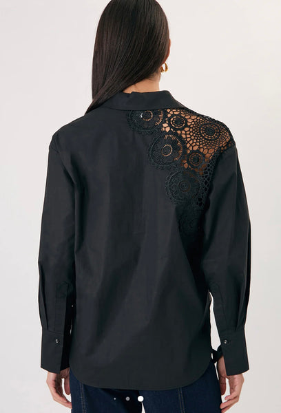 Flora Lace Panel Shirt-Black