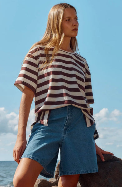 Relax Boxy Tee - Brown Stripe